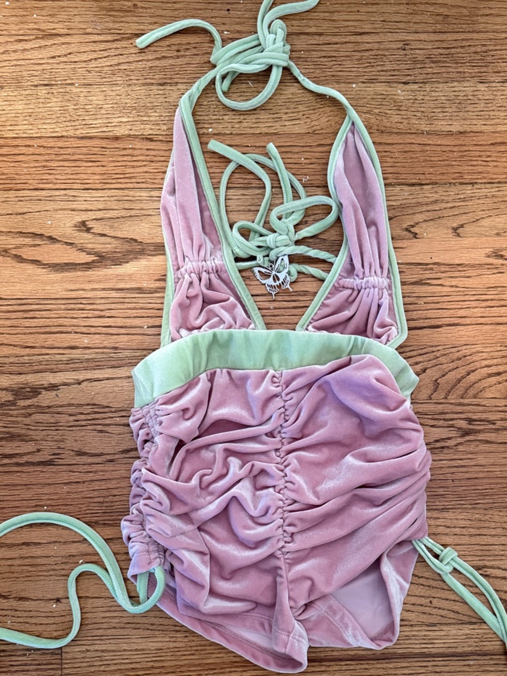 Dolls Kill Pastel Pink & Mint Green Ruched Jumpsuit Romper